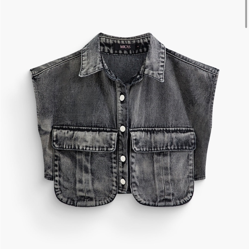 Micas Official Button Up Crop Denim Vest - Size S